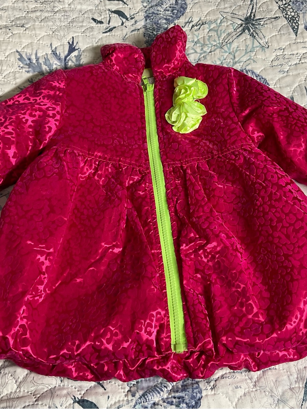 Penelope Mack Neon Green Fleece Jacket with Hot Pink Lining